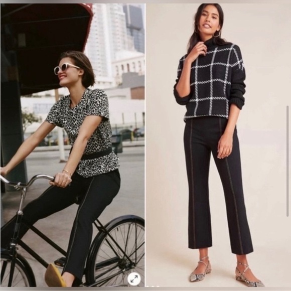 ANTHROPOLOGIE THE ESSENTIAL CROP FLARE BLACK PANTS SIZE LARGE - Picture 1 of 13